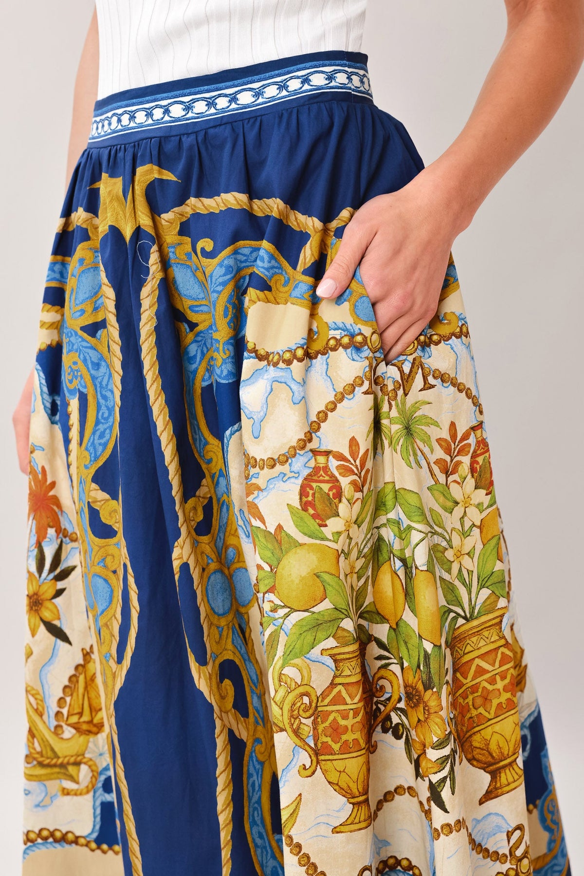 BAROQUE ESCAPE WOVEN MIDI SKIRT