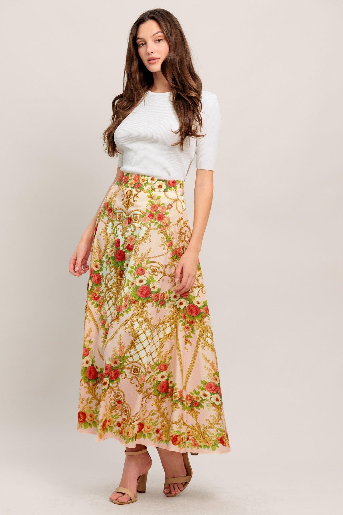 PALACE ROSE STATEMENT WOVEN CIRCLE MIDI SKIRT