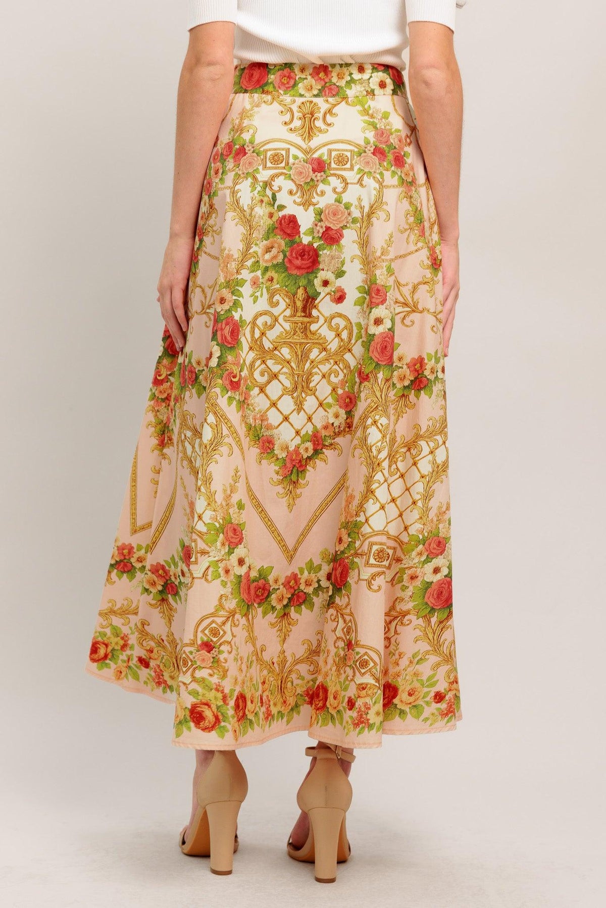 PALACE ROSE STATEMENT WOVEN CIRCLE MIDI SKIRT