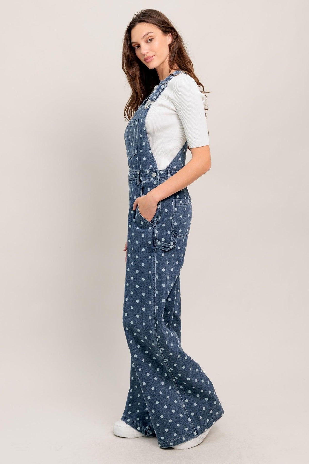 EVERYDAY POLKA OVERALL DENIM JUMPSUIT