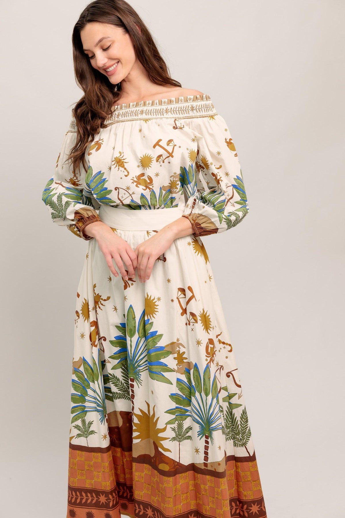 SUNLIT GARDEN WOVEN OFF SHOULDER TOP