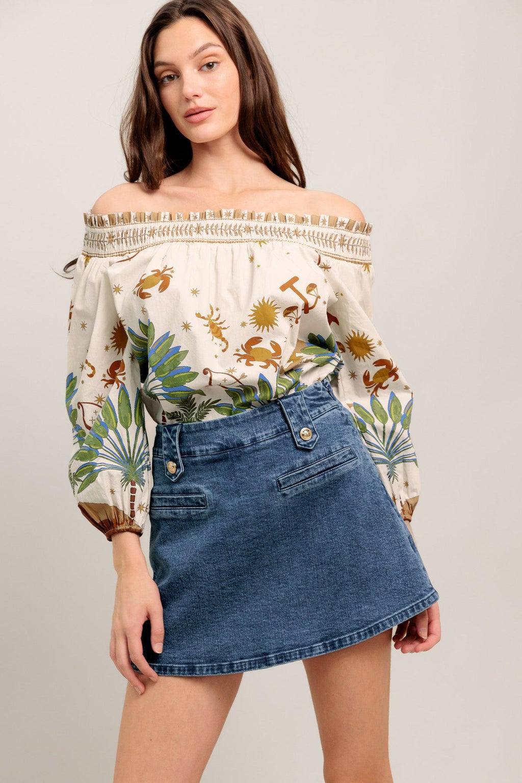 SUNLIT GARDEN WOVEN OFF SHOULDER TOP