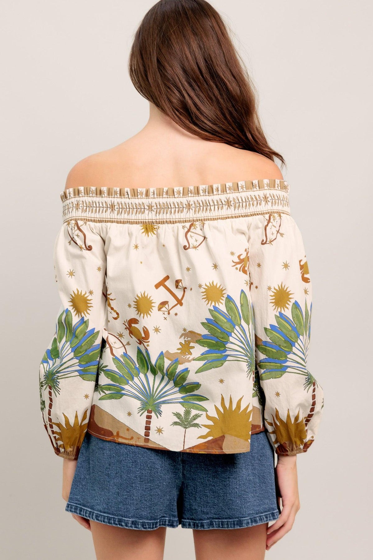 SUNLIT GARDEN WOVEN OFF SHOULDER TOP