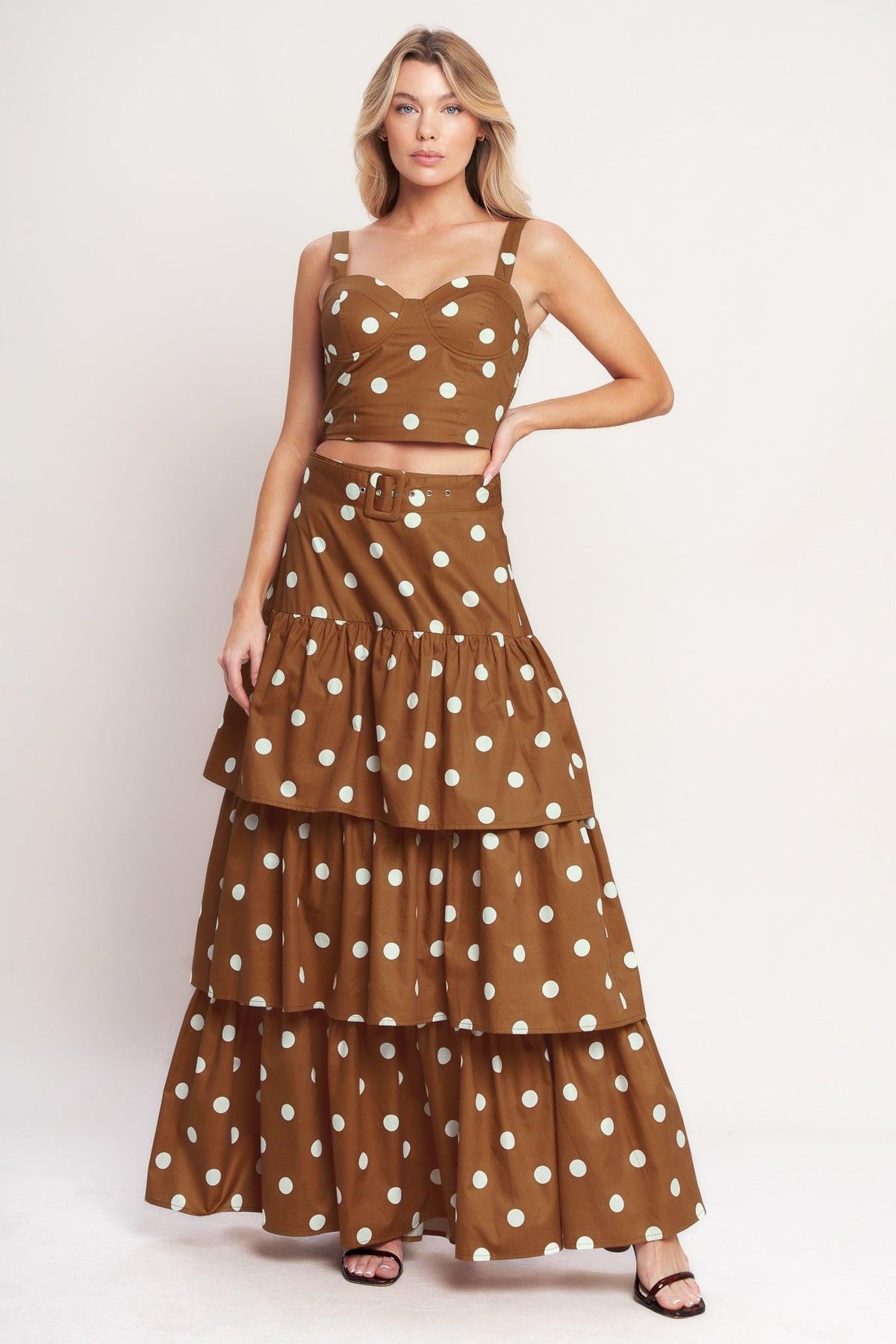 BROWN SUGAR DOT WOVEN BUSTIER TOP
