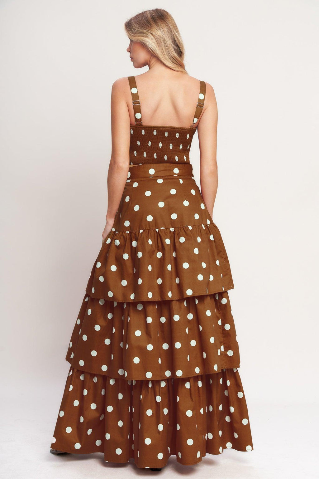 BROWN SUGAR DOT WOVEN BUSTIER TOP