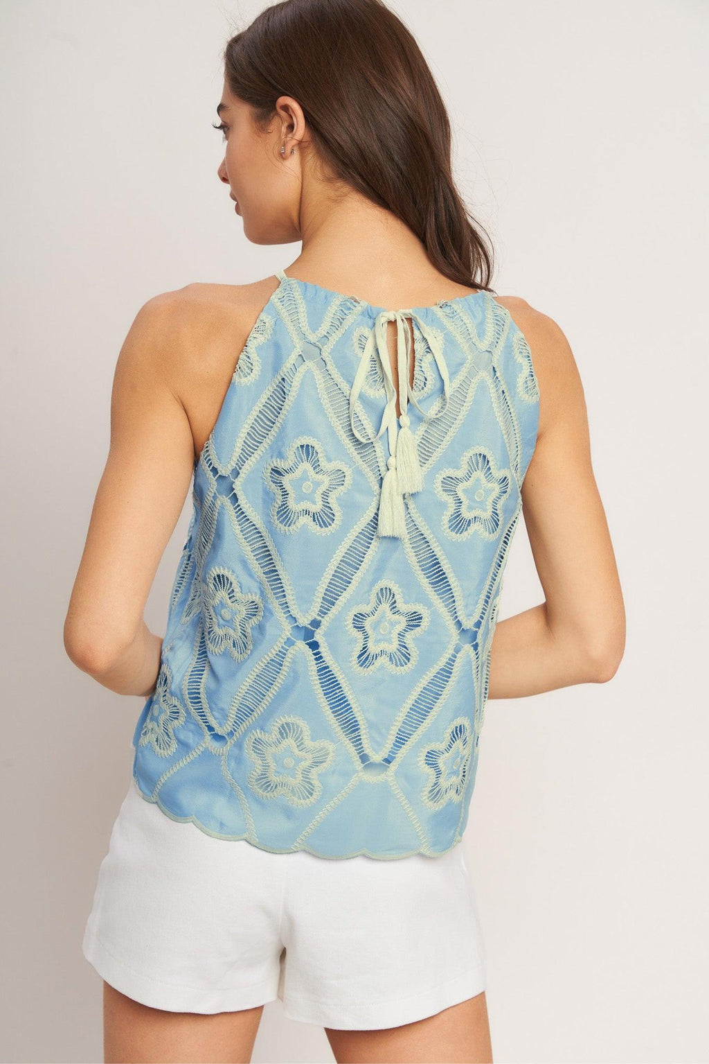 SKY LACE SUMMER HALTER WOVEN TOP