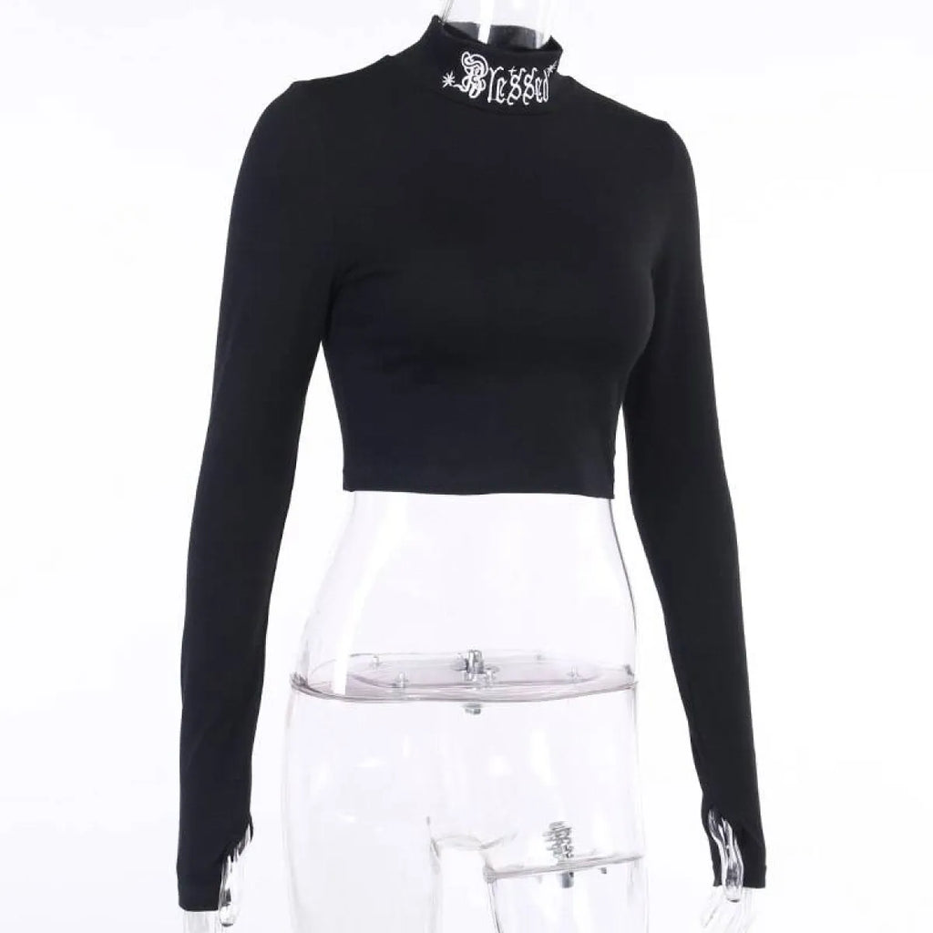 "Blessed" Goth Crop Top