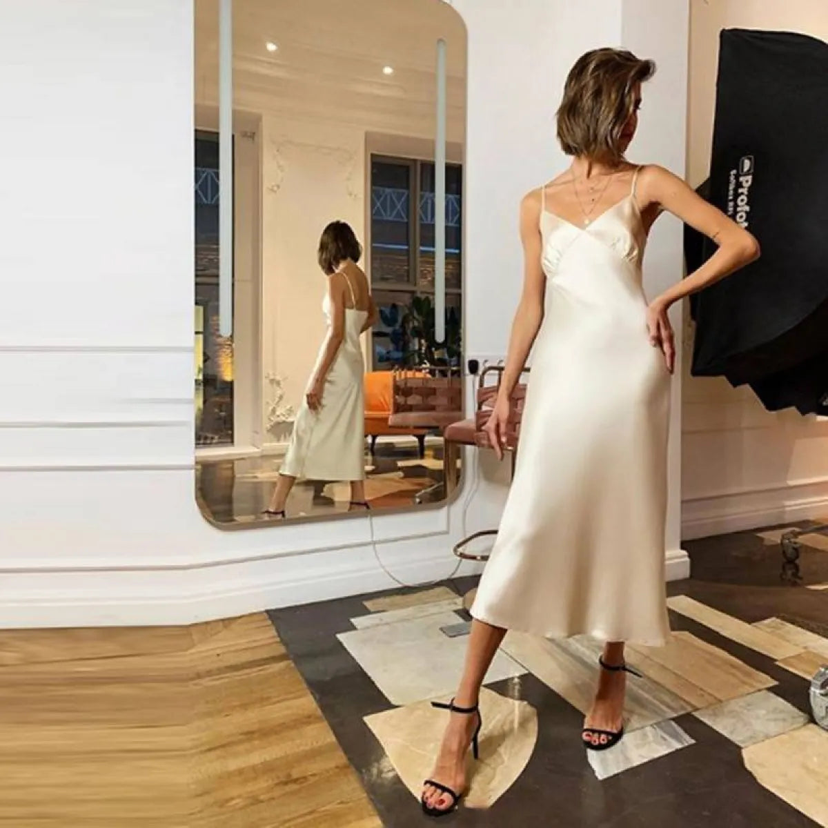 Korean Deep V-Neck Dress