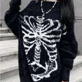 Black Skull Print Harajuku Sweater – Gothic Grunge Y2K Knitwear