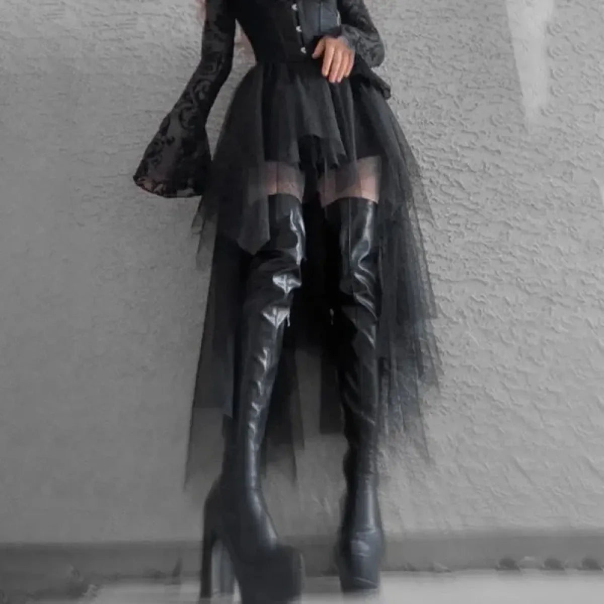 Gothic Harajuku Irregular Tulle Skirt – Y2K High Waist Layered Skirt