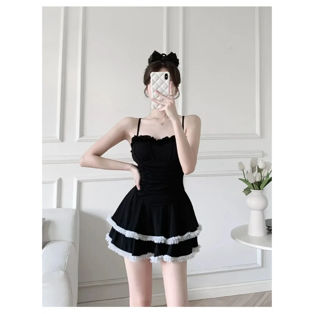 Halter Lace Swimsuit Dress – Ruffled Girly Slim Beachwear 2025