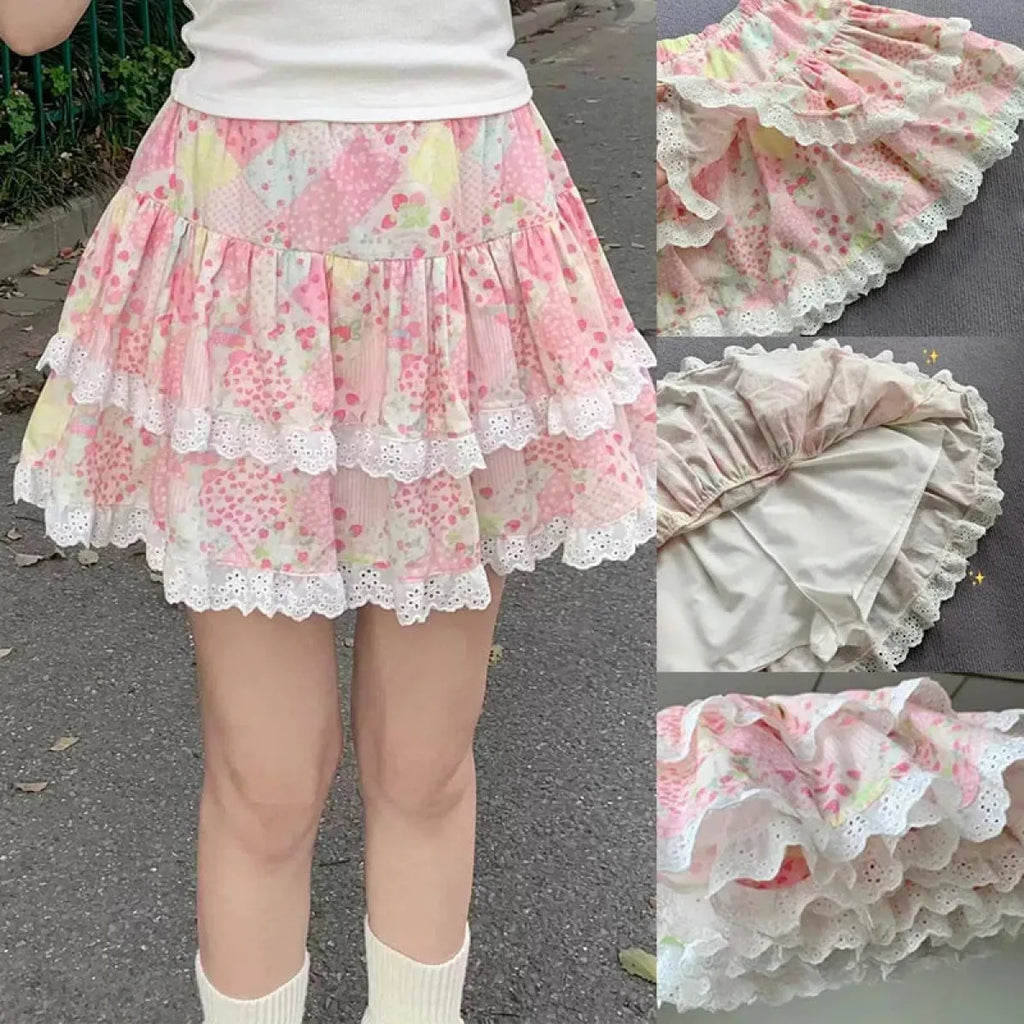 Floral Ruffle Skirt – Kawaii Sweet Lolita Layered Mini